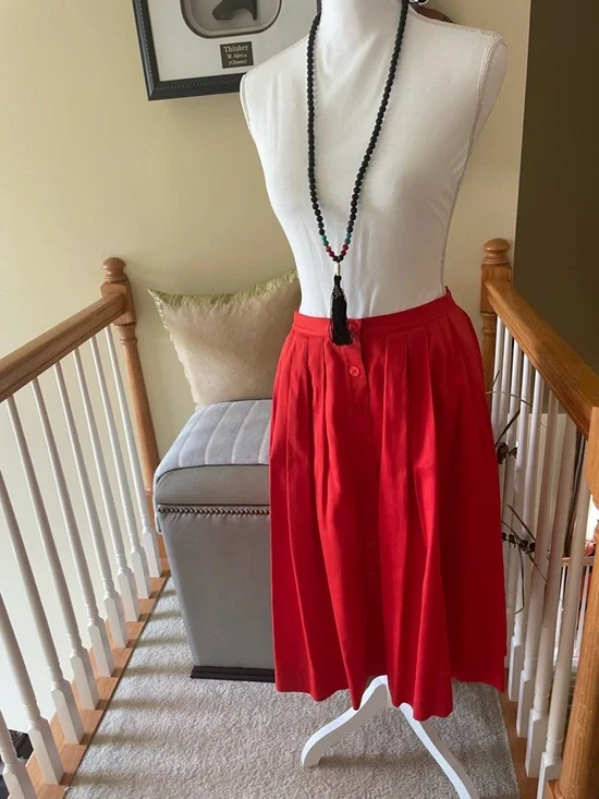 Brooks Brothers Vibrant Orange-Red Midi Button-Front Skirt -EUC - Picture 4 of 11